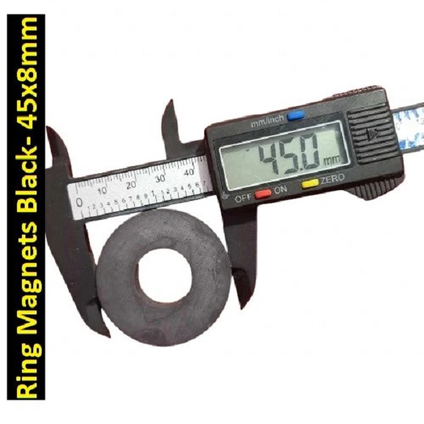 Picture of Black Ring Magnets 45×8mm | Heavy-Duty Ferrite Donut Magnet for Motor, Speaker, Craft, Science Projects
