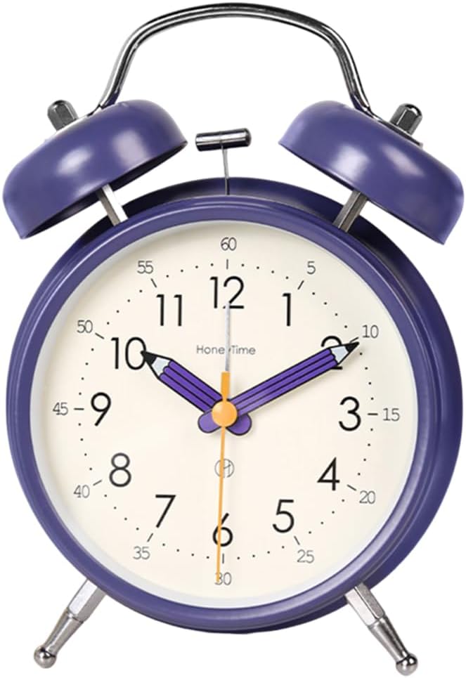 Picture of Retro Alarm Clock, Old Fashioned Bedside Alarm Clock with Non-Ticking Double Bell, Vintage Battery-Powered Analog Quartz Loud Alarm Clock with Night Light for Bedroom Brown (Purple, Large)
