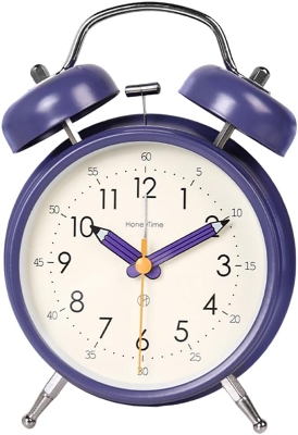 Picture of Retro Alarm Clock, Old Fashioned Bedside Alarm Clock with Non-Ticking Double Bell, Vintage Battery-Powered Analog Quartz Loud Alarm Clock with Night Light for Bedroom Brown (Purple, Large)