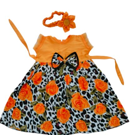 Picture of Upscale Need - Rose Print Dress for 0 to 7 Years Baby girls - with matching hair band - Sensible - Must Have - Designed - Urban Vibes