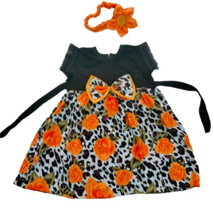 Picture of Upscale Need - Rose Print Dress for 0 to 7 Years Baby girls - with matching hair band - Sensible - Must Have - Designed - Urban Vibes