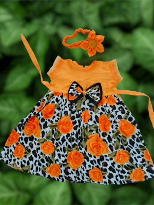 Picture of Upscale Need - Rose Print Dress for 0 to 7 Years Baby girls - with matching hair band - Sensible - Must Have - Designed - Urban Vibes