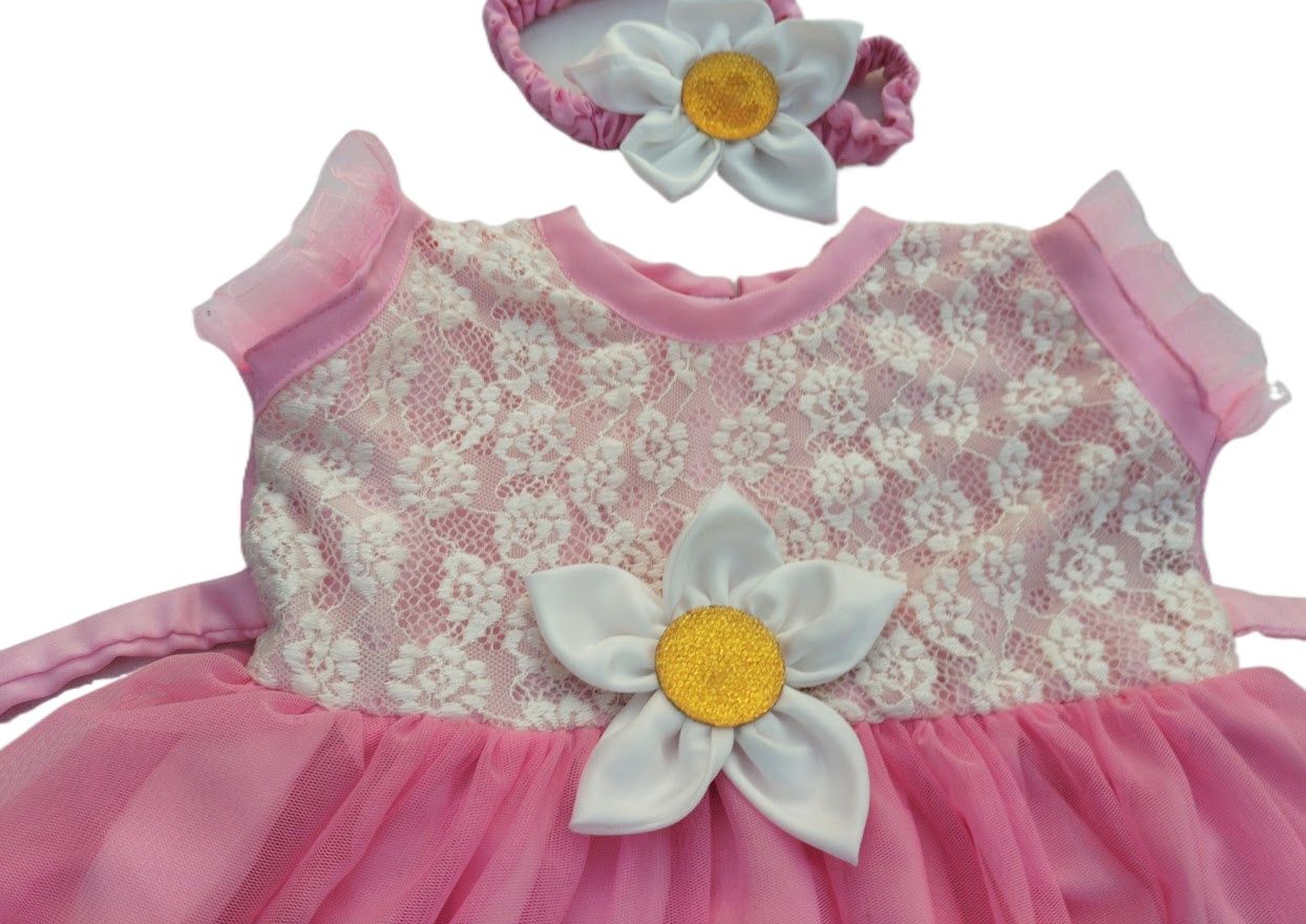 Picture of New Baby Girls Fashionable Premium Quality Beautiful Party Dress With HAIR BAND One Piece Baby Dress for 1-7