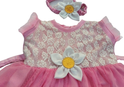 Picture of New Baby Girls Fashionable Premium Quality Beautiful Party Dress With HAIR BAND One Piece Baby Dress for 1-7