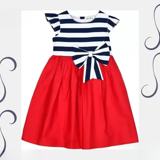 Picture of Girls short Sleeve White & Black Striped COTTON DRESS  Dress 0-12