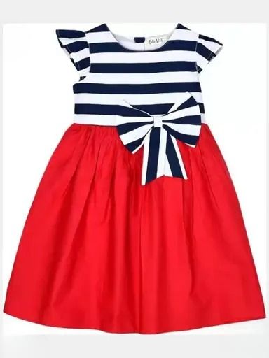 Picture of Girls short Sleeve White & Black Striped COTTON DRESS  Dress 0-12
