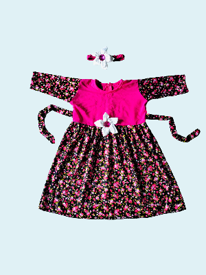 Picture of Girls long Sleeve  pink flowers Striped  winter Dress 0-12 years