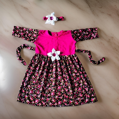 Picture of Girls long Sleeve  pink flowers Striped  winter Dress 0-12 years