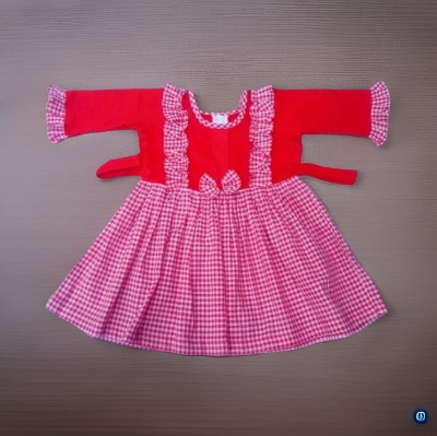 Picture of Baby girls Fashionable beautiful grameen print cotton dress for 0-10 years babies