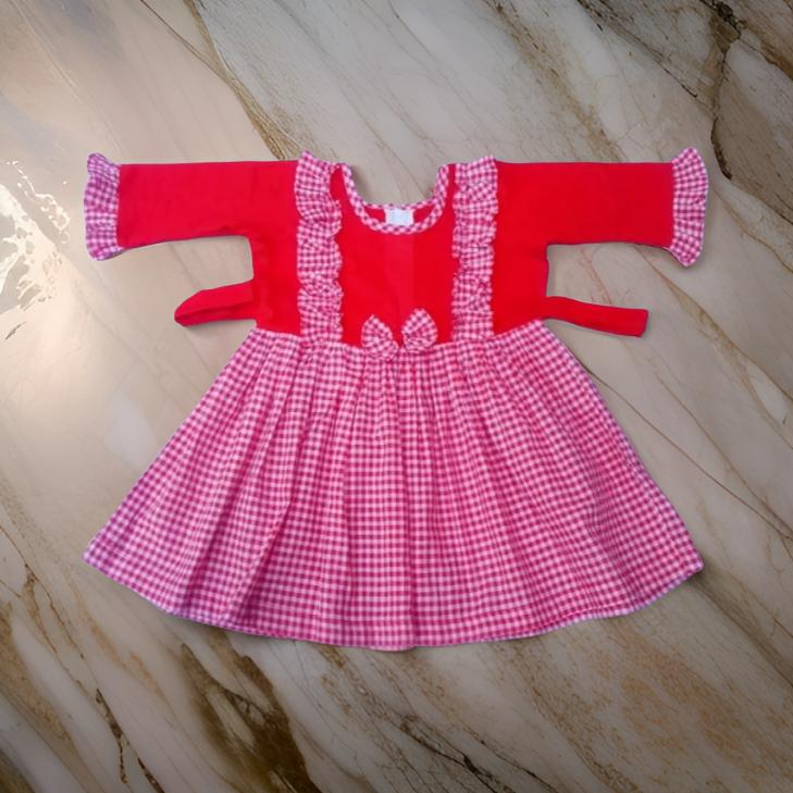 Picture of Baby girls Fashionable beautiful grameen print cotton dress for 0-10 years babies