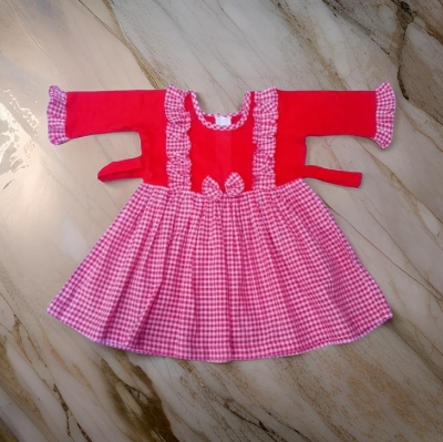 Picture of Baby girls Fashionable beautiful grameen print cotton dress for 0-10 years babies