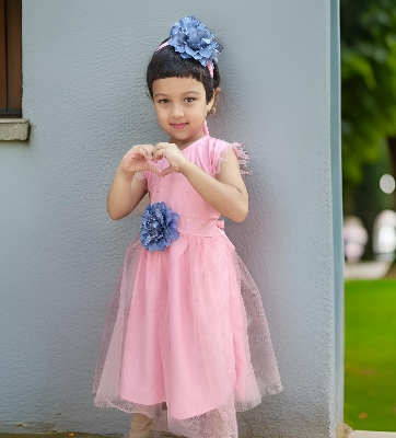 Picture of New Stylish Kids party dress For Baby Girl 0-12 years with free hair band