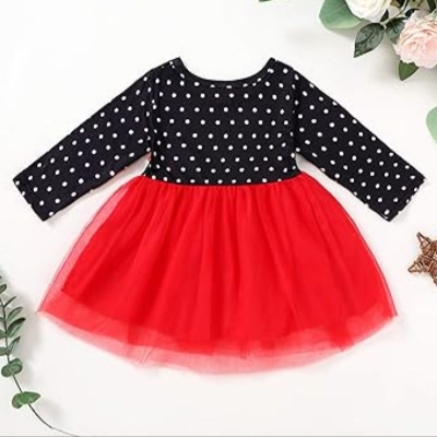 Picture of Girls long Sleeve red & Black Striped winter Dress 0-7
