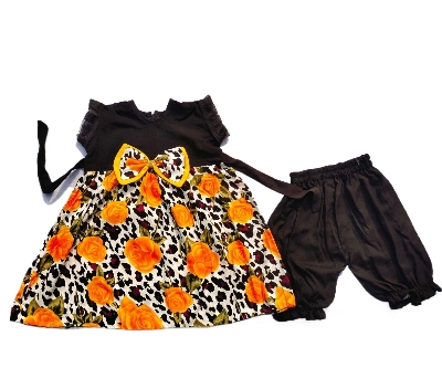 Picture of baby girl fashionable cotton  dress with pant set for 1- 5 years