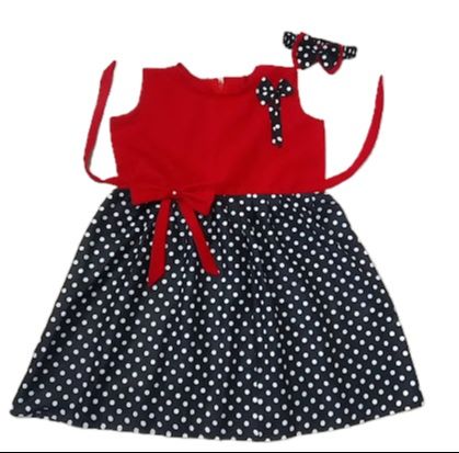 Picture of black and white ball print dress for  0-7 years girls