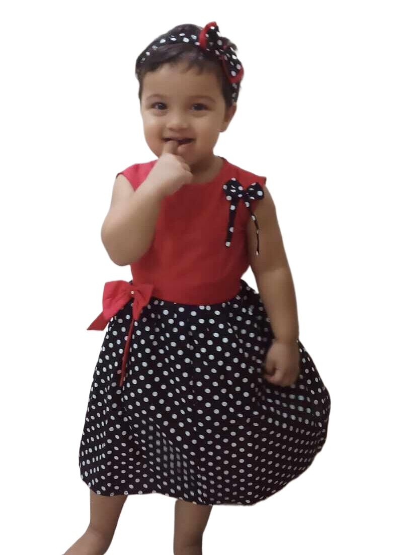 Picture of black and white ball print dress for  0-7 years girls