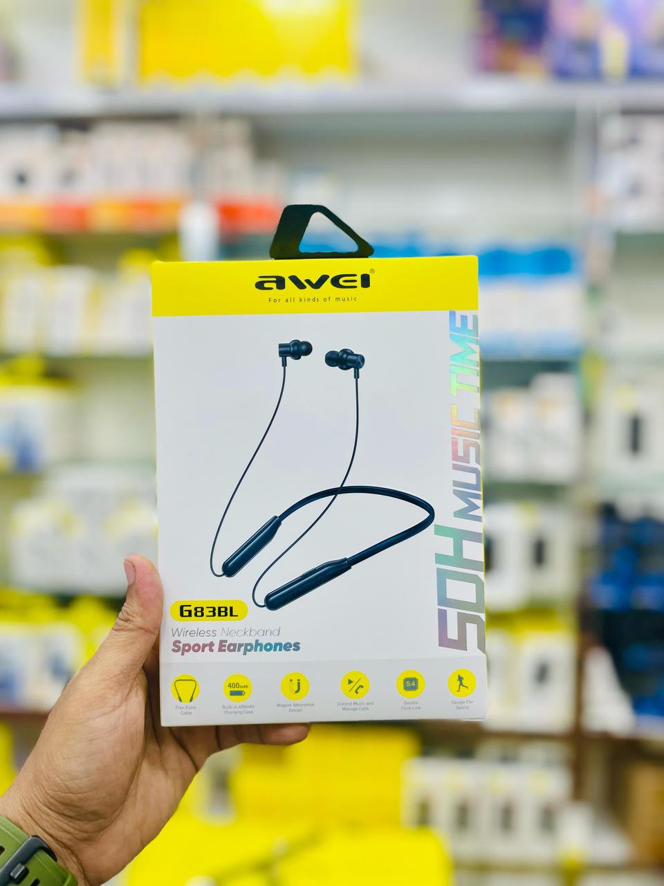 Picture of Awei G83BL Neckband Bluetooth Earphones. Bluetooth V5.4 Music Control & HD Calling Support Sports Wireless Headphone