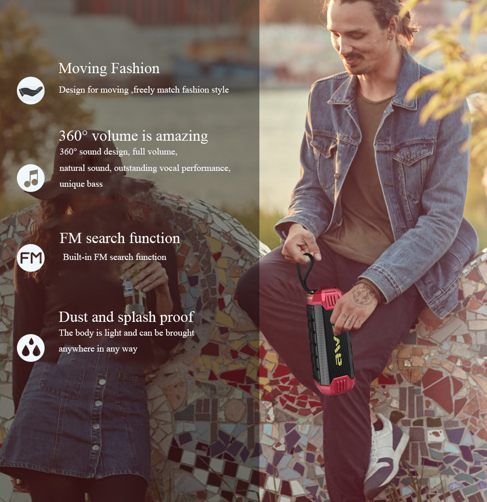 Picture of Awei Y280 Portable Bluetooth Speaker, 12 Hours Working Outdoor Speaker Powerful Subwoofer IPX4 Waterproof Speaker With Power Bank Function