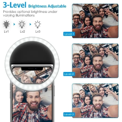 Picture of Rechargeable Selfie Ring Light for Mobile Phone Clip-on Fill Light Selfie Ring LED Lamp Rotating Universal Selfie Light