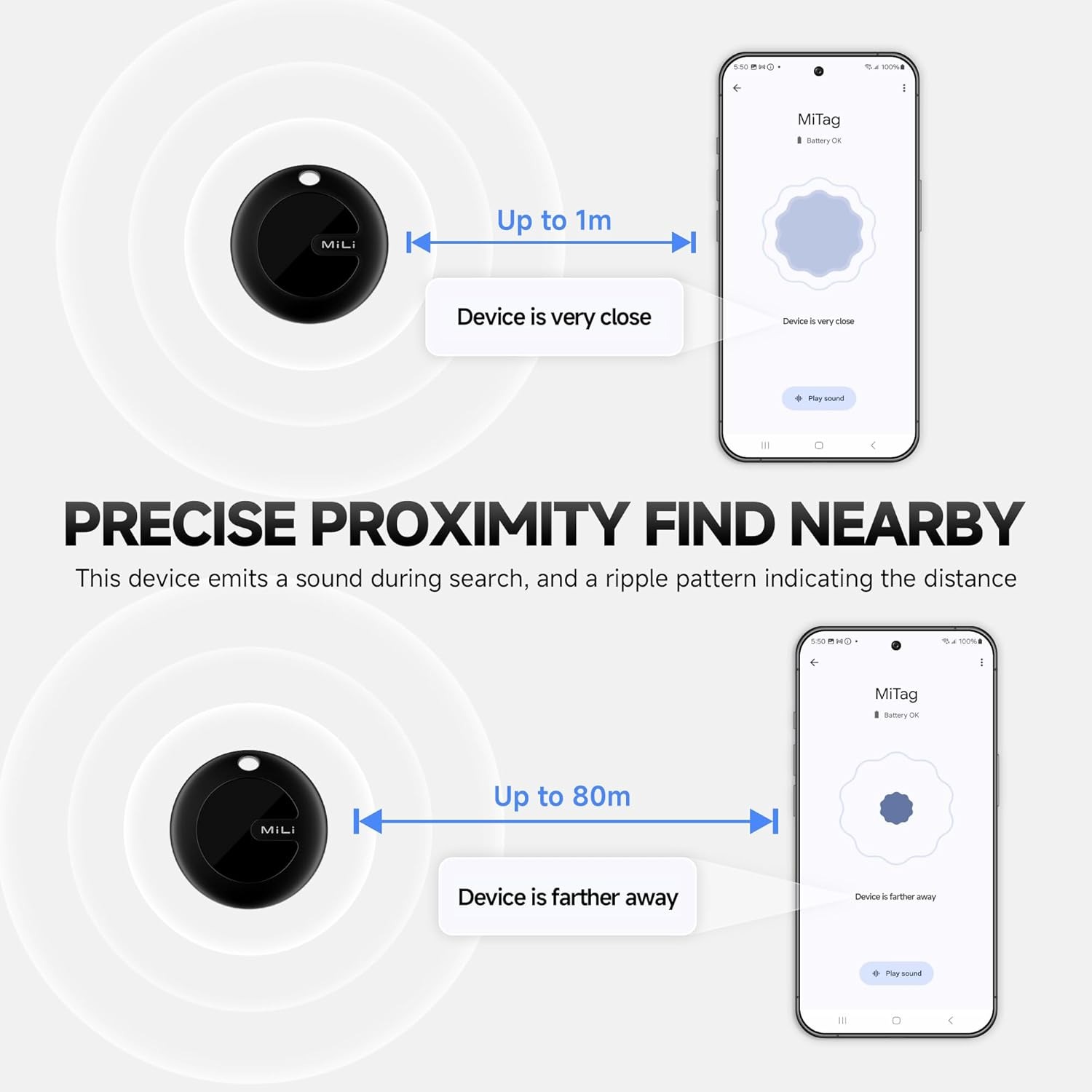 Picture of MiLi MiTag iPhone Location Tracker Device. Compatible with Apple Find My Device. Smart Finder