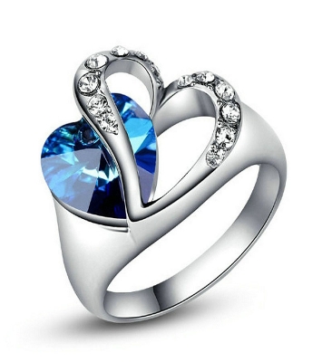 Picture of Blue Heart Finger Ring- Silver and Blue