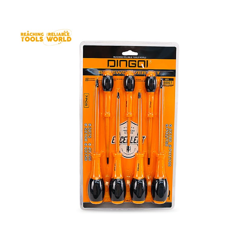 Picture of DingQi 7pcs Magnetic Screw Driver Set Rubber Handle Phillips Screwdriver Slotted Screwdriver Set For Multipurpose Usage SCREWDRIVER SET 68007