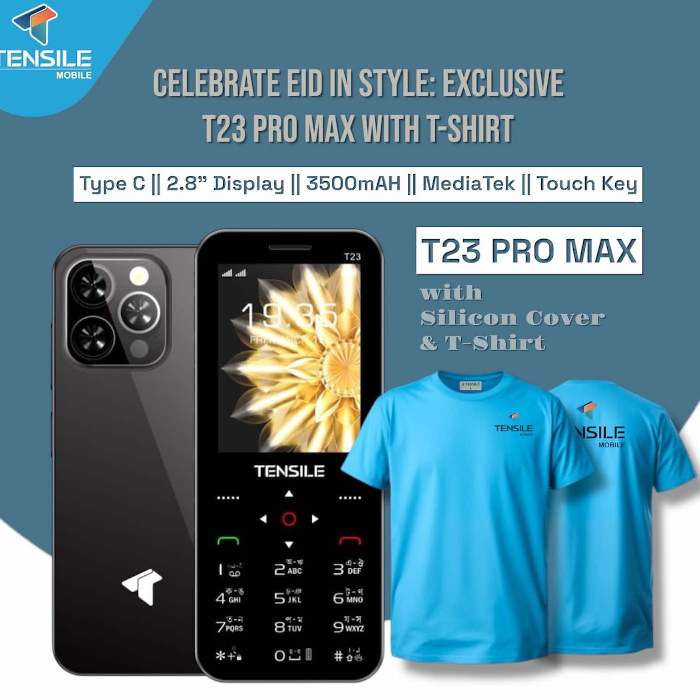 Picture of (Free t Shirt )Tensile T23 pro max touch button phone with 14 days replacement & 1 years warranty