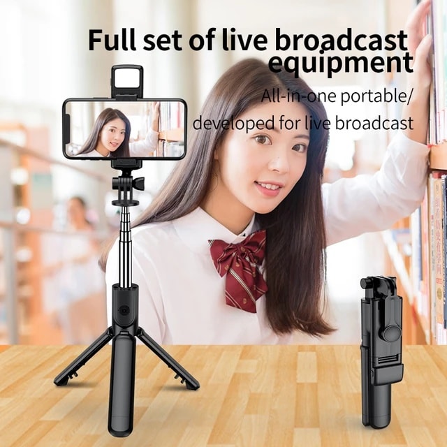 Picture of New XT02 70cm Stretchable Integrated Multi-function Selfie Stick Tripod Light Smartphone Support Mobile Phone Stand 360 Degree