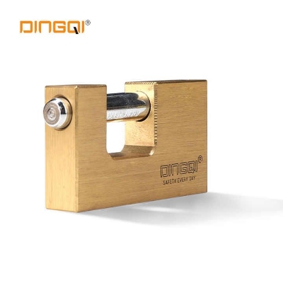 Picture of DingQi 90mm Heavy Duty Removable Cylinder 3 Master Key Brass Rectangular Rekeyable Padlock