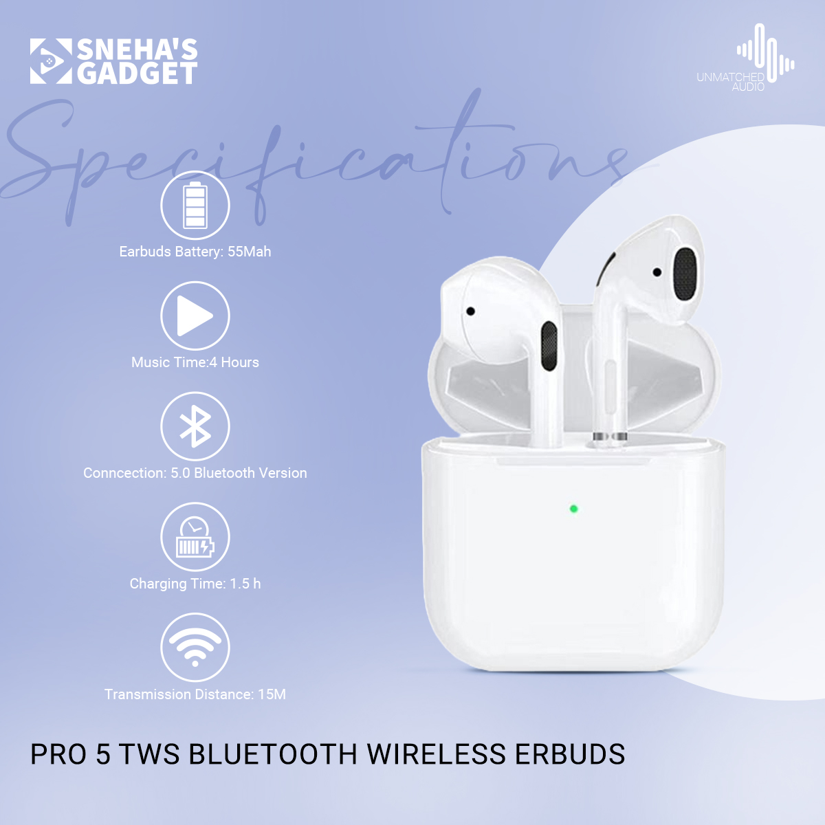 Picture of PRO 5 Tws Bluetooth Earphones Wireless Headset Headphones Stereo Erbuds