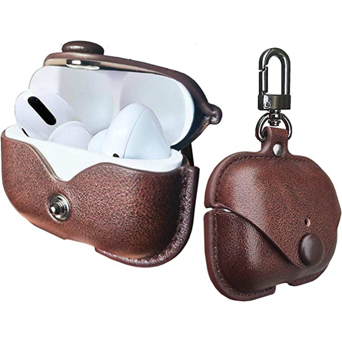Picture of Airpods Pro Magnet Leather Pu Case With Hook For Apple Air Pods Pro-Coffee - Redmi Note 11 Back Cover