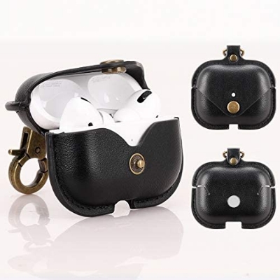 Picture of Airbuds Pro PU Leather Shockproof with Loss Prevention Clip Case Premium Protective Carrying Cover black