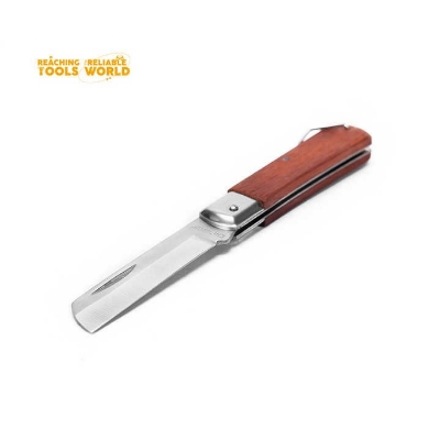 Picture of Dingqi Electrician Pocket Straight Cable CutterHot Sale Professional Stainless Steel Blade Wooden Handle Folding Wood Slide Open Quick-change