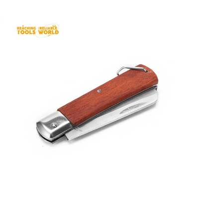 Picture of Dingqi Electrician Pocket Straight Cable CutterHot Sale Professional Stainless Steel Blade Wooden Handle Folding Wood Slide Open Quick-change