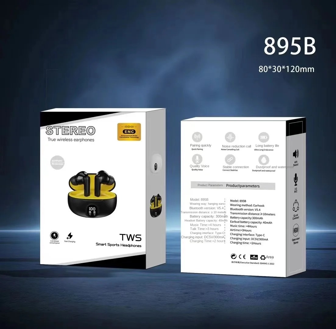 Picture of 895B TWS Headphones Earphone Bluetooth-compatible 5.3 Waterproof Headset with Mic for Xiaomi iPhone Earbuds