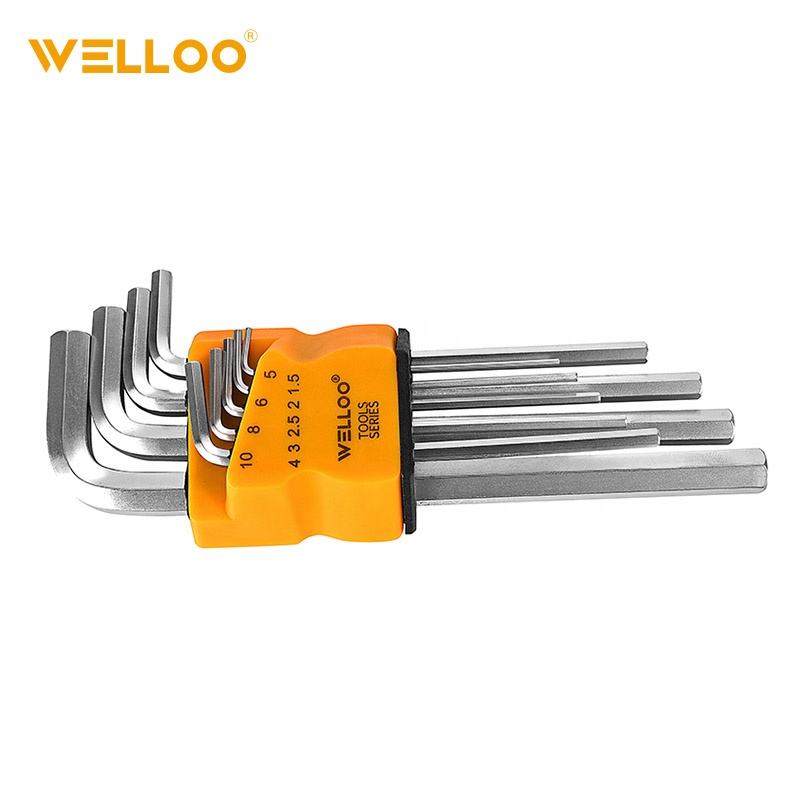 Picture of WELLOO HKF2009S/M/L CRV Flat Hex Key Set crv 9 Pcs Packing satin Finish Chrome alloy key set
