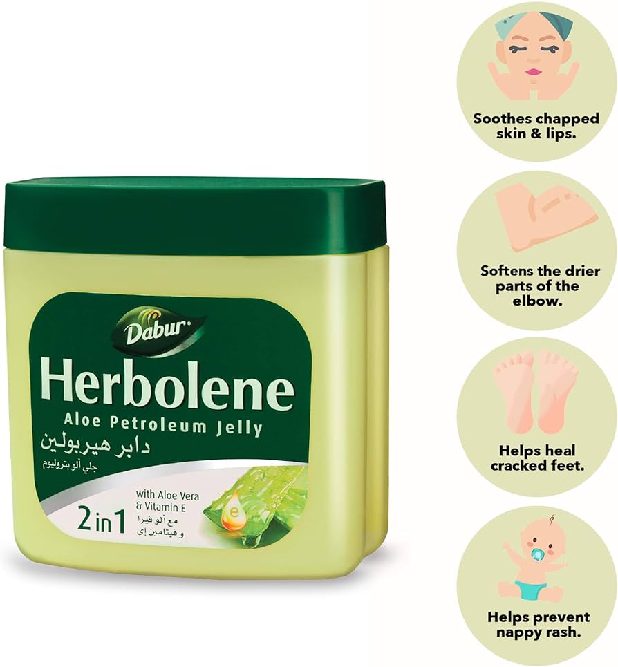 Picture of Roll over image to zoom in Dabur Herbolene Aloe Petroleum Jelly With Aloe Vera & Vitamin E