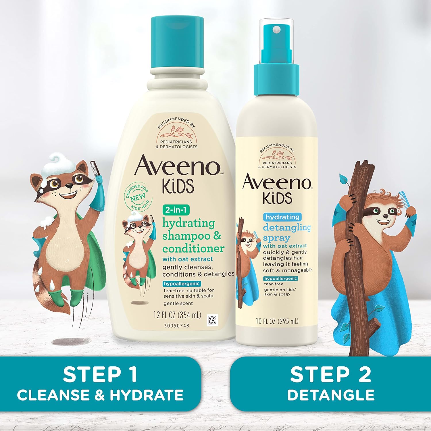 Picture of Aveeno Kids Hydrating Detangling Spray with Oat Extract, Quickly & Gently Detangles Kids' Hair, Tear-Free & Suitable for Skin & Scalp, Light Fragrance, Hypoallergenic