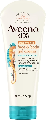 Picture of Aveeno Baby Sensitive Skin Face & Body Gel Cream for Kids with Prebiotic Oat, Clinically Proven 24 Hour Hydration for Soft Skin, Quick Drying and Lightweight, Hypoallergenic