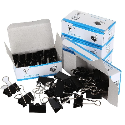 Picture of 12PCS Binder Clips 1-Inch (25mm), Black, Medium Paper Clamps for Office Supplies, Wide Metallic Binder Clips, File Clips