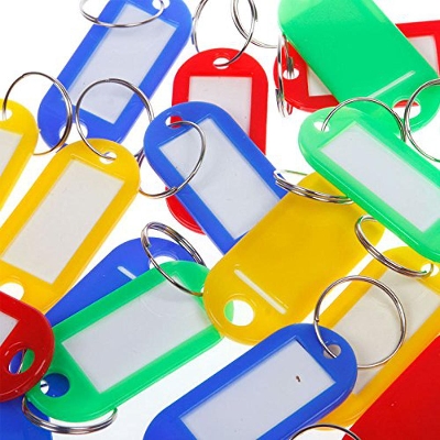 Picture of Plastic Key Fobs Luggage ID Tag Labels Key Rings with Name Cards, Pack of 20