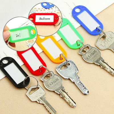 Picture of Plastic Key Fobs Luggage ID Tag Labels Key Rings with Name Cards, Pack of 50