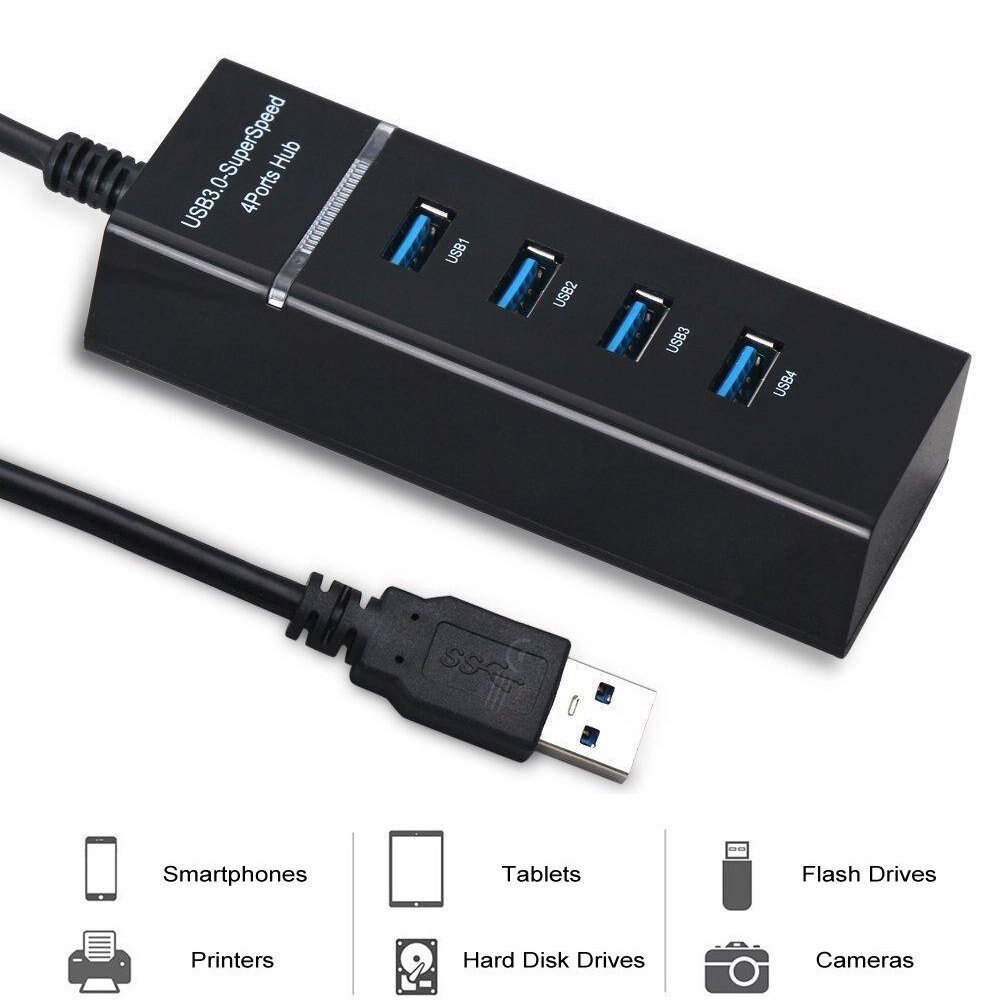 Picture of USB Hub 3.0 Cable 1.2M High Speed Adapter USB Splitter Expander 4 Port for PC Computer Laptop Mac Windows - Black