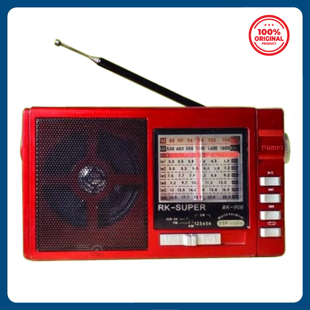 Picture of RK-SUPER RK-908 USB SD Player Torch Light AM FM SW 3-Band Radio - Red