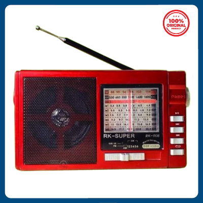 Picture of RK-SUPER RK-908 USB SD Player Torch Light AM FM SW 3-Band Radio - Red