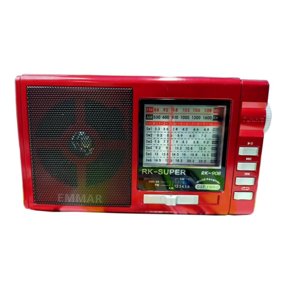 Picture of RK-SUPER RK-908 USB SD Player Torch Light AM FM SW 3-Band Radio - Red