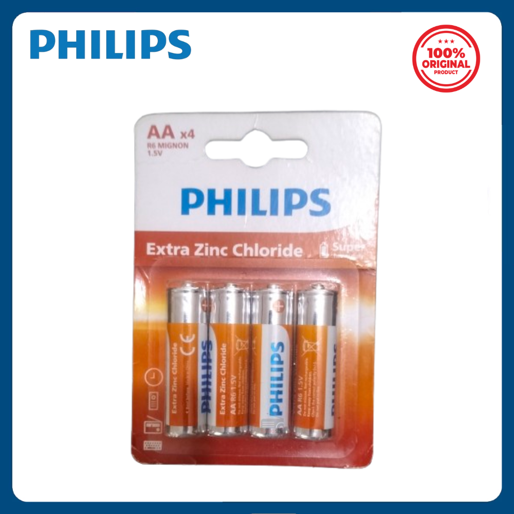Picture of Philips AA R06 UM-3 1.5V Extra Zinc Chloride Battery (Blister Pack - 4Pcs)