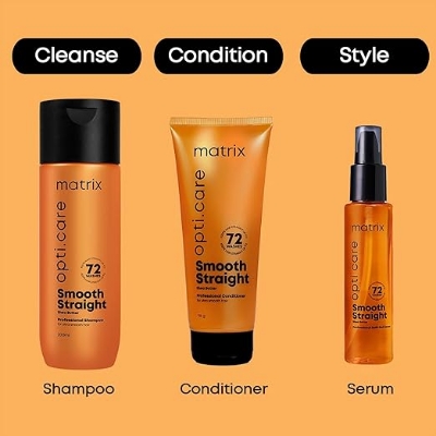 Picture of MATRIX Opti.Care Professional ANTI-FRIZZ Kit | For Salon Smooth, Straight hair | with Shea Butter | Shampoo 200ml + Conditioner 98g + Hair Serum 100ml