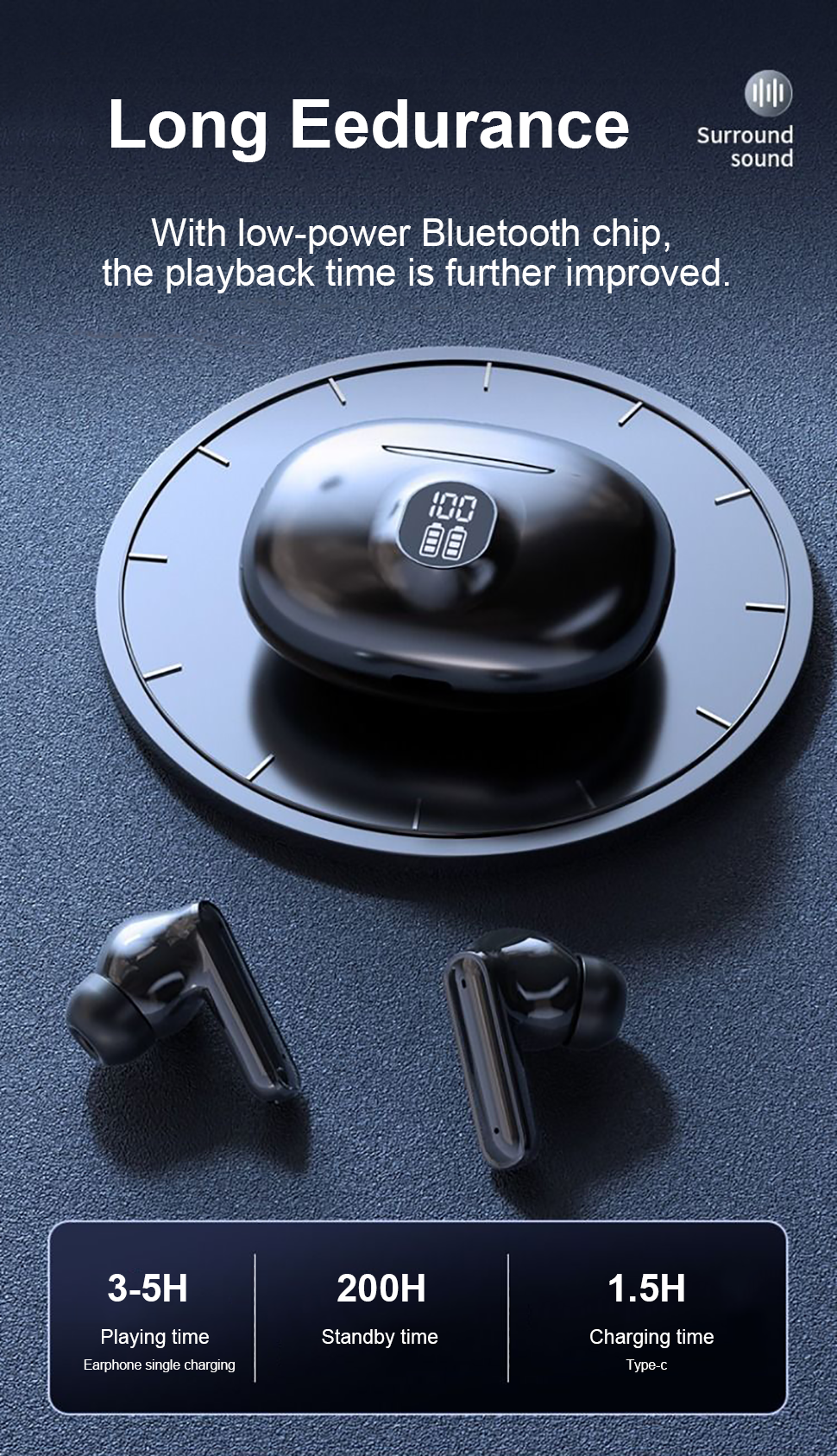 Picture of TWS Wireless Bluetooth Earbuds 5.3 LED Display, Touch Control, Stereo Sound, Long Battery, Noise Reduction Headphones for Android & iPhone‎