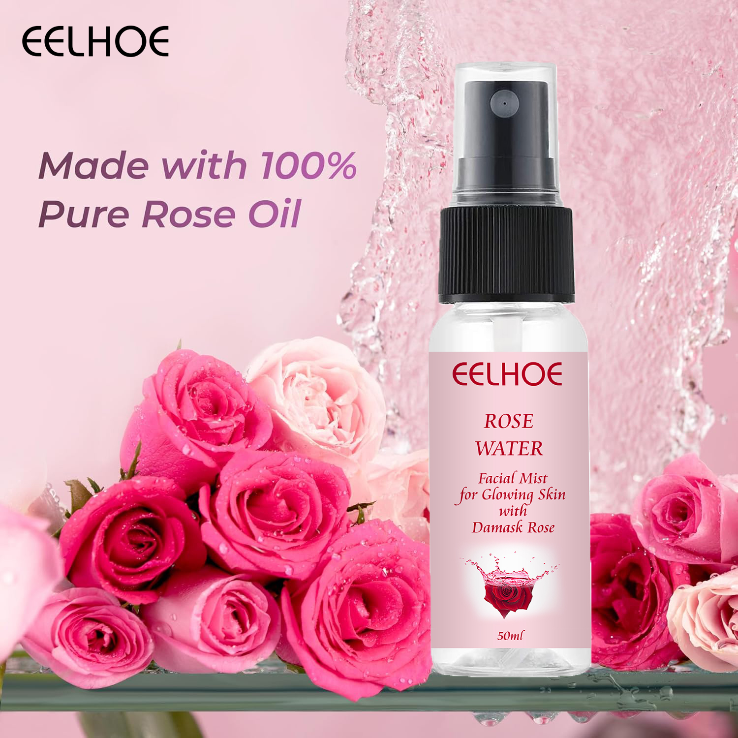 Picture of ROSE WATER TONER by EELHOE Glycerin Hydrating Facial Mist - Dry Combination Skin Care 100% Organic Natural Moroccan Rosewater (Chemical Free)